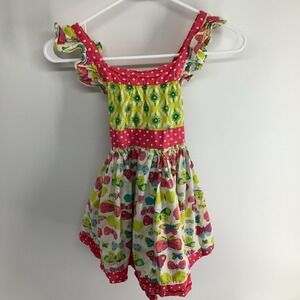 Jelly the Pug Girls Butterfly Ruffle Dress Yellow Pink Mixed Print